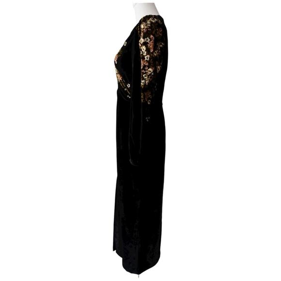 SALONI Jinx C Trimmed Floral Print Velvet Midi Dress Size 4 - Picture 8 of 16
